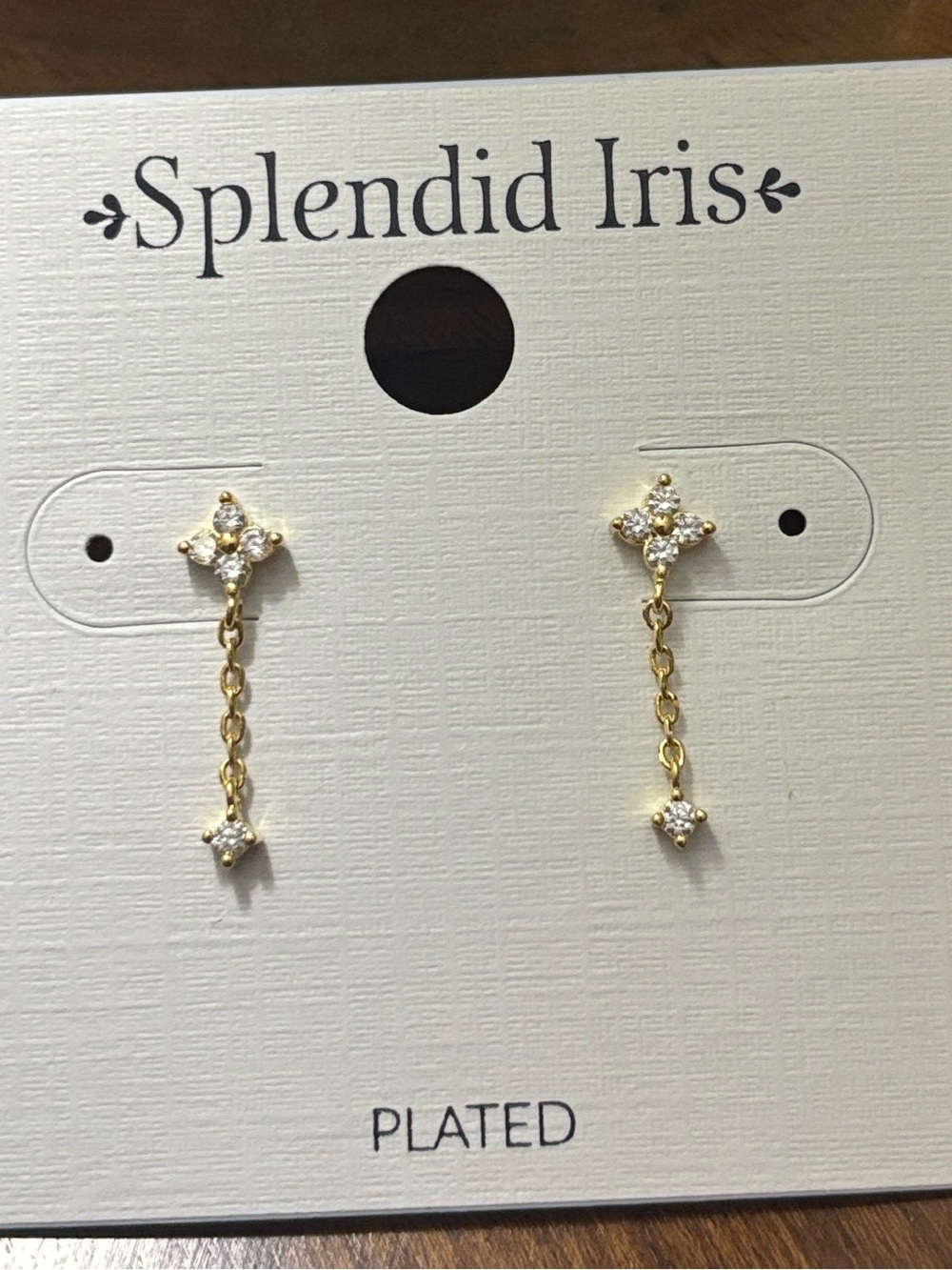 Splendid Iris Gold-Plated Dainty Chain Drop Earrings with Crystal Clusters